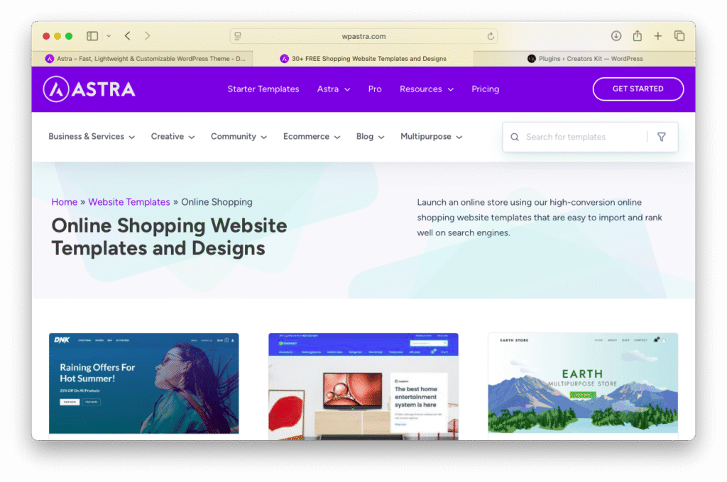 Astra theme templates